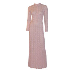 1960's Original Hand-Crocheted Pale Pink, Floor Length Gown