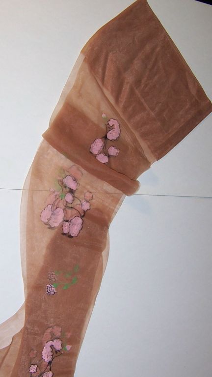 Women's 1950's Vintage, Hand-Painted Pink Poodle Nylon Stockings For Sale