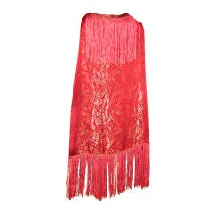 1920's Art Deco Cerise & Gold Lame Shawl with Fringe