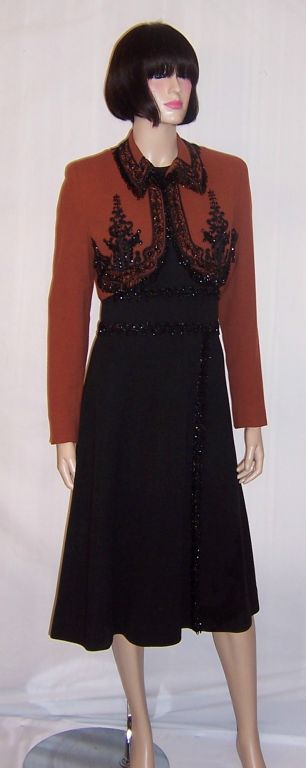 Outstanding Sienna & Black Knit Beaded Ensemble, 1940's Vintage