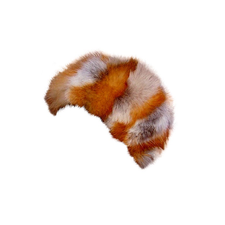 Luxurious Red, Gray, and White Fox Hat For Sale