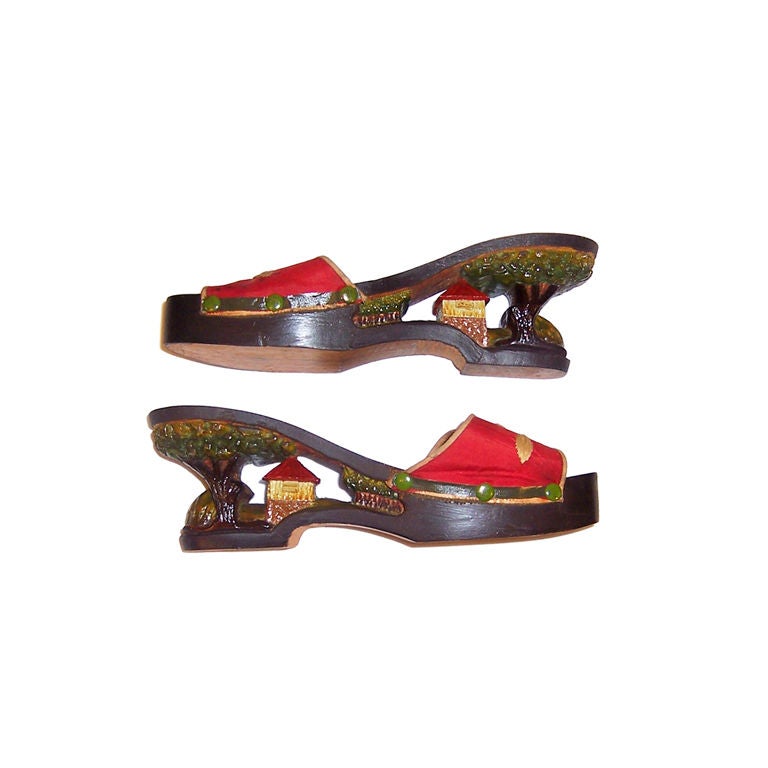 1940
s Hand-Carved Wooden Shoes from the Philippines For Sale