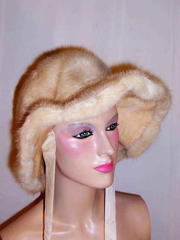 Luxurious Champagne Colored Mink Hat with Floppy Wide Brim