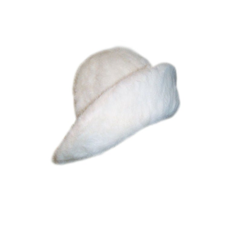 Unusually Large White, Wide Brimmed Faux Fur Hat-John Wanamaker For Sale