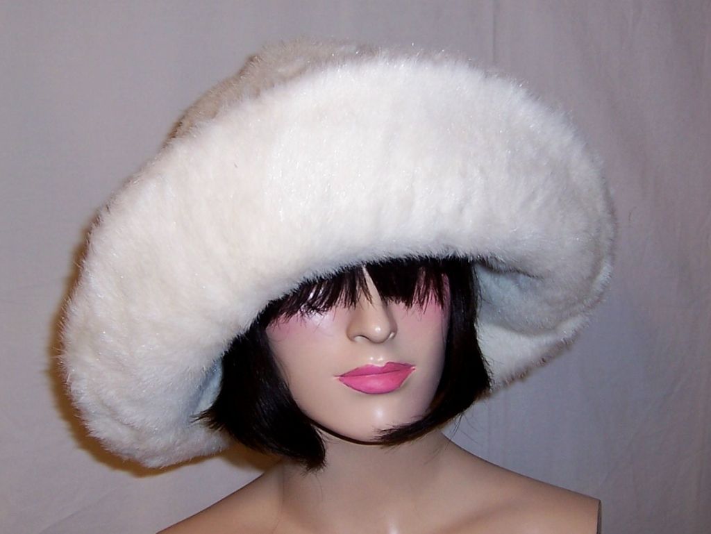 Women's Unusually Large White, Wide Brimmed Faux Fur Hat-John Wanamaker For Sale
