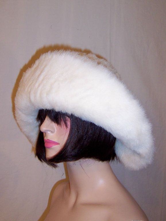 Unusually Large White, Wide Brimmed Faux Fur Hat-John Wanamaker For Sale 1