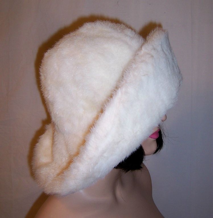 Unusually Large White, Wide Brimmed Faux Fur Hat-John Wanamaker For Sale 3