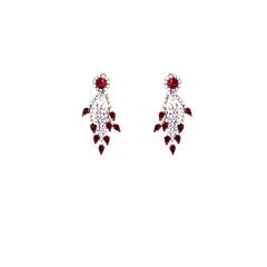 1950's Clear & Ruby Colored Rhinestone, Clip-On, Dangle Earrings
