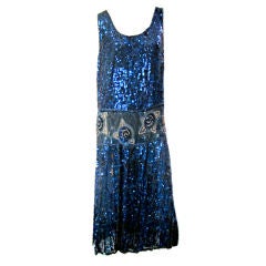 Spectacular 1920's Cobalt Blue Sequined and Beaded Gown