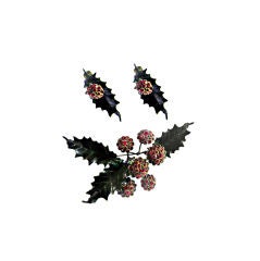Holly and Berries Brooch and Earring Set by Lawrence Vbra