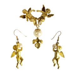 Retro Cherub Brooch and Earring Set by Jonette Jewelry Company