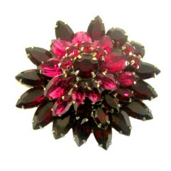 Ruby Red & Pink Raspberry Floral Rhinestone Brooch by Weiss