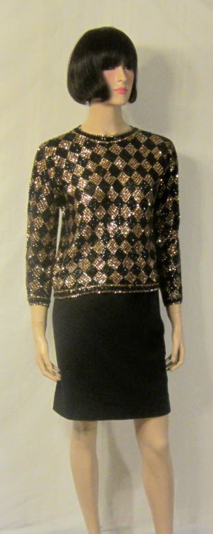 Fabulously Festive Sequined/Beaded Top in Harlequin Pattern