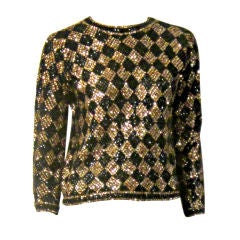 Fabulously Festive Sequined/Beaded Top in Harlequin Pattern