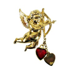 Vintage Coro Gold-Toned Cupid Brooch 