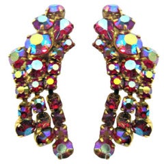 Large Pair of Pink Iridescent Dangle Clip-On Earrings