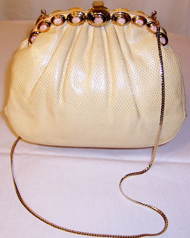 Judith Leiber Creamy Wintry White Karung Handbag/ Pink Cabachons