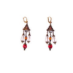 Czechoslovakian Dangle Earrings with Frosted & Crystal Beads