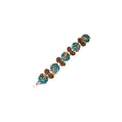 Antique Colored Turquoise Paste and Brass Filigree Bracelet