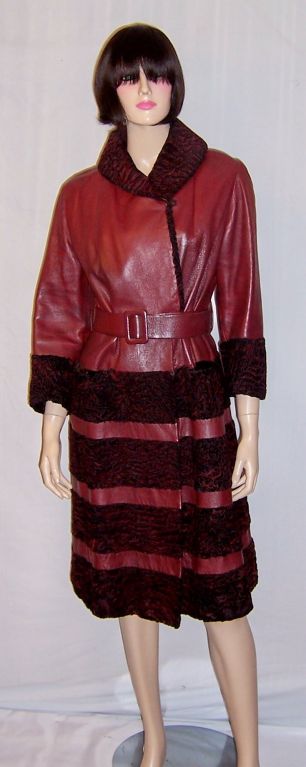 Chic Sienna-Colored Leather Coat Trimmed in Broadtail