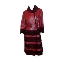 Chic Sienna-Colored Leather Coat Trimmed in Broadtail