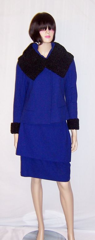 Custom-Made Cobalt Blue Suit Trimmed in Persian Lamb