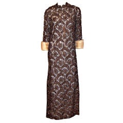 Silk Ribbonwork Lace Gown with Mink Cuffs