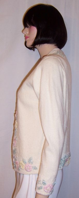 Women's Early 1960's White Beaded Twin Sweater Set For Sale