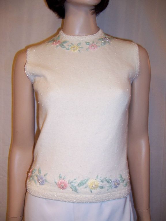 Early 1960's White Beaded Twin Sweater Set For Sale 2