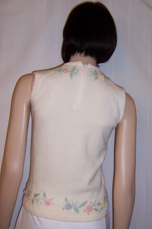Early 1960's White Beaded Twin Sweater Set For Sale 3