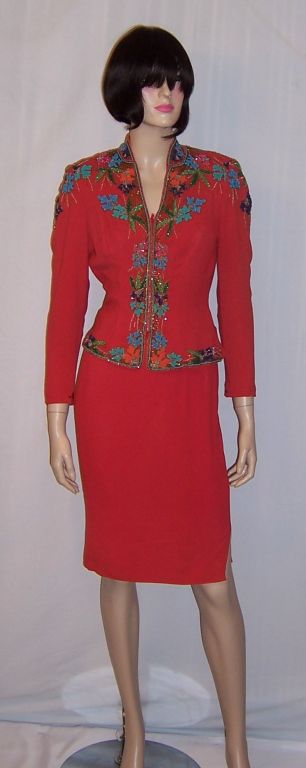 Fabulous Forties Tomato Red Beaded Suit