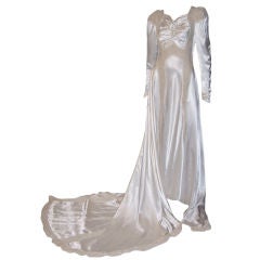 Vintage 1940's Exquisitely Designed White Charmeuse Wedding Gown