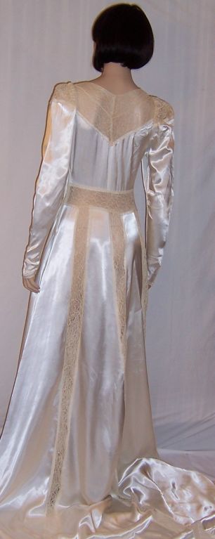 1940's Exquisitely Designed White Charmeuse Wedding Gown For Sale 1