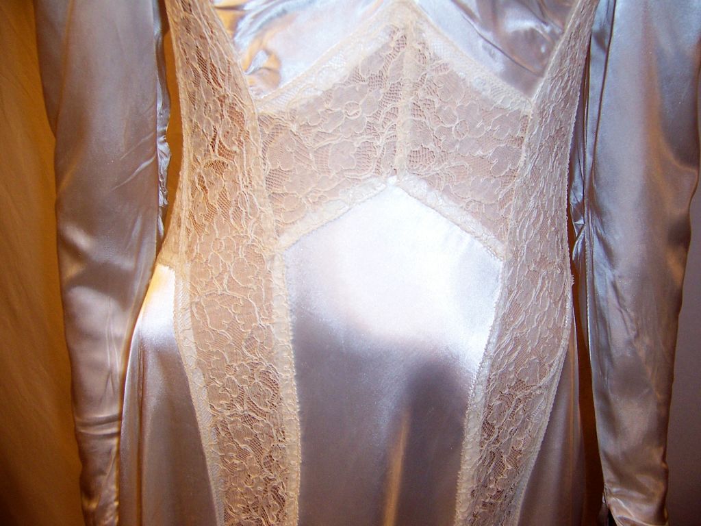 1940's Exquisitely Designed White Charmeuse Wedding Gown For Sale 4