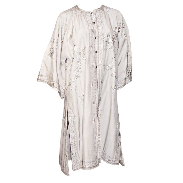 1920's Japanese Hand-Embroidered, White on White Robe For Sale