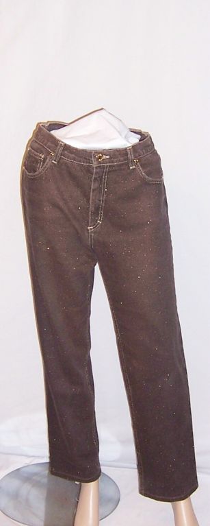 Roberto Cavalli Brown Jeans with Gold Metallic Flecks