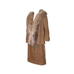 Superb Camel & Cream Tweed Suit with Full Fox Collar