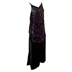 Early 1920's Black Silk Velvet Gown/Sequined & Beaded Tunic Top