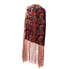 1920's Multi-Colored Silk Velvet Shawl with Fringe