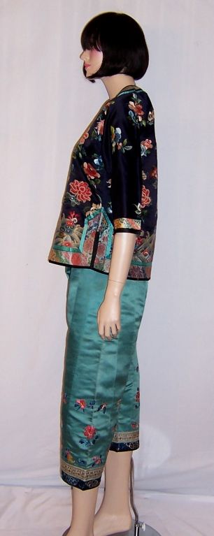 Chinese Embroidered Jacket/Matching Pants with Forbidden Stitch For Sale 1