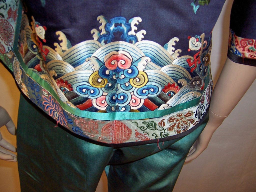 Chinese Embroidered Jacket/Matching Pants with Forbidden Stitch For Sale 3