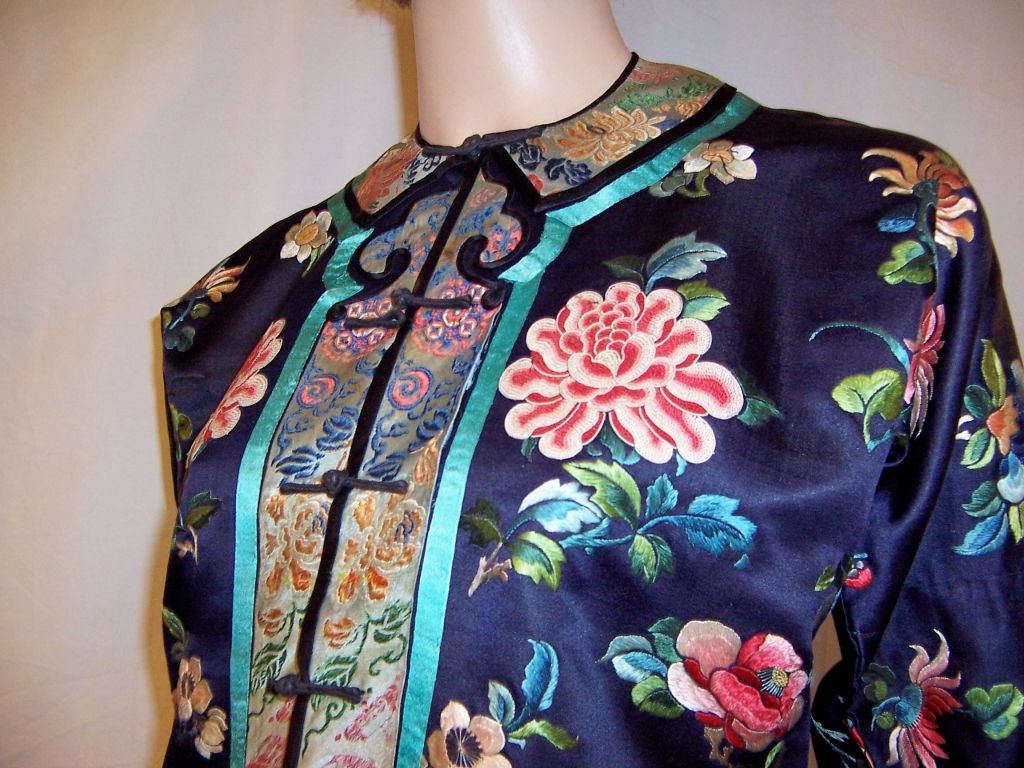 Chinese Embroidered Jacket/Matching Pants with Forbidden Stitch For Sale 5