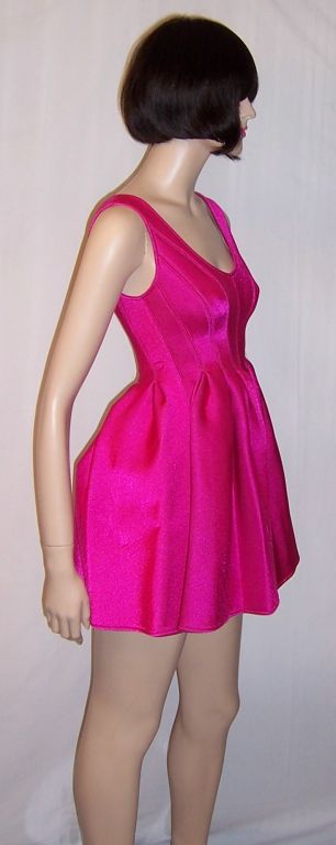 Donna Karan-Cerise-Colored  Rubber  Modified Baby Doll Dress 1