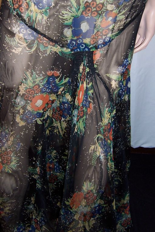1930's Floral Printed Evening Gown on Black Background 2