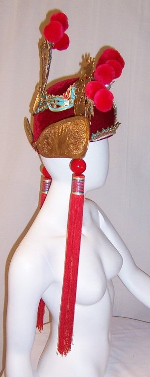 Elaborately Decorated Chinese Theater Hat/ Pom-Poms and Pearls For Sale 1