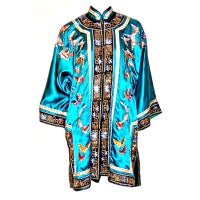 Vintage Deep Turquoise Chinese Silk Embroidered Jacket with Butterflies