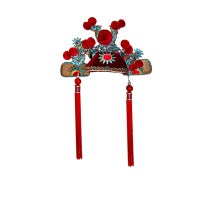 Retro Elaborately Decorated Chinese Theater Hat/ Pom-Poms and Pearls