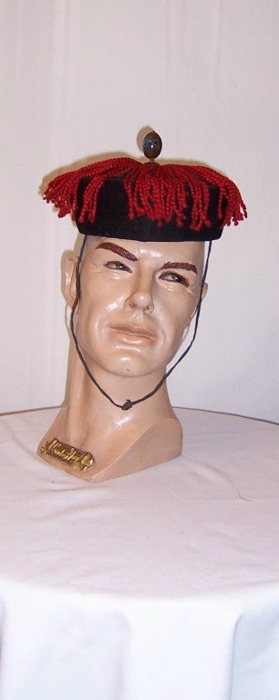 Mens-Chinese Black Winter Parade/CourtHat with Red Fringe-1860