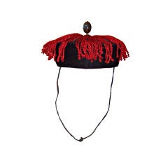 Mens-Chinese Black Winter Parade/CourtHat with Red Fringe-1860