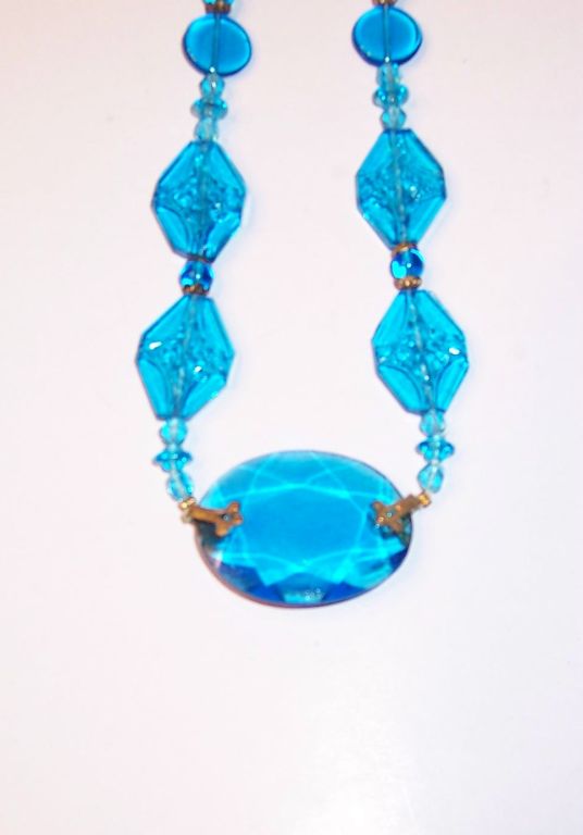 Czechoslovakian Turquoise Glass Necklace with Brass Findings